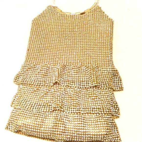 CRYSTAL STUDED DRESS SHAPE HANDBAG. CHOOSE: SILVER, GOLD, OR BLACK DIAMOND - Picture 7 of 8